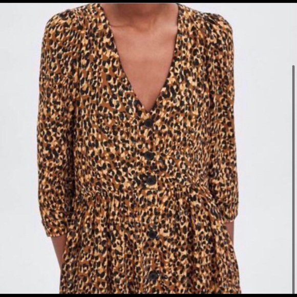 Zara midi leopard button down dress sz xs - Picture 2 of 11